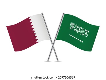 Katar und Saudi-Arabien Flaggen. Vektorgrafik.