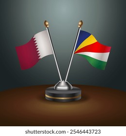 Qatar and Seychelles table flags relation  with gradient backgrund. Vector Illustration