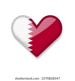 Qatar - Shiny Flag in the Form of Heart. Vector Illustration.