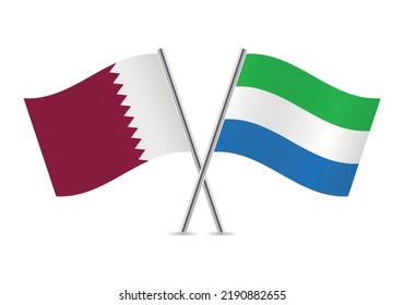 Qatar and Sierra Leone crossed flags. Qatari and Sierra Leonean flags on white background. Vector icon set. Vector illustration.