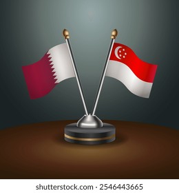 Qatar and Singapore table flags relation  with gradient backgrund. Vector Illustration