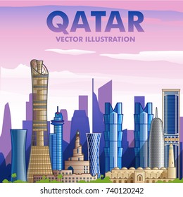 Qatar skyline. The capital of the country is Qatar. Vector illustration