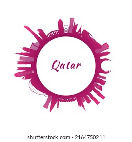 Qatar skyline with colorful buildings. Circle style. Vector illustration.