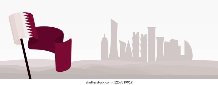 Qatar Skyline and Flag. Vector illustration. eps 10.