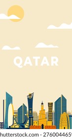 Qatar Skyline Illustration in Minimal Flat Design Style
