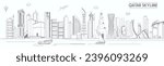 Qatar skyline, Line art illustration. The black and white silhouette of Qatar. Vector template for your design.