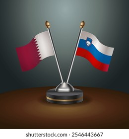 Qatar and Slovenia table flags relation  with gradient backgrund. Vector Illustration