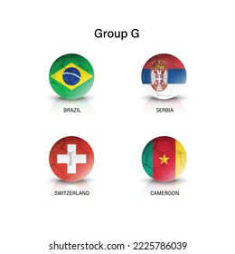 Qatar soccer cup tournament 2022. Group G stages. Football with country flag pattern. Vector.