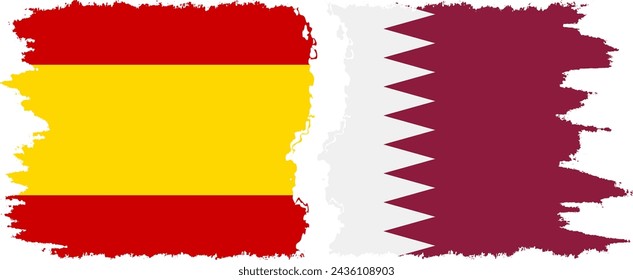 Qatar and Spain grunge flags connection, vector