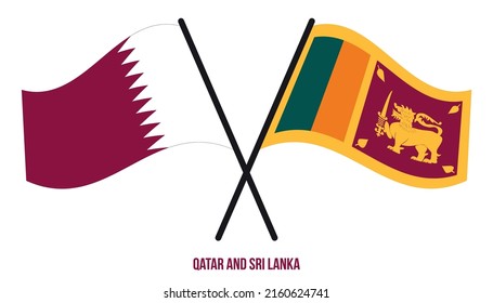 Qatar and Sri Lanka Flags Crossed And Waving Flat Style. Official Proportion. Correct Colors.