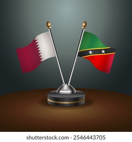 Qatar and ST. Kitts Nevis table flags relation  with gradient backgrund. Vector Illustration