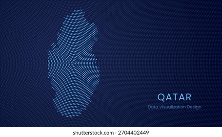 Qatar stylized dotted map in modern circular data tech visualization concept.