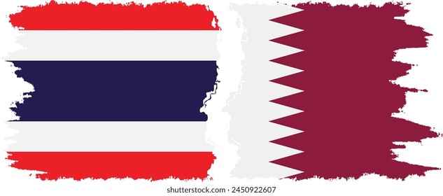 Qatar and Thailand grunge flags connection, vector