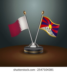 Qatar and Tibet table flags relation  with gradient backgrund. Vector Illustration