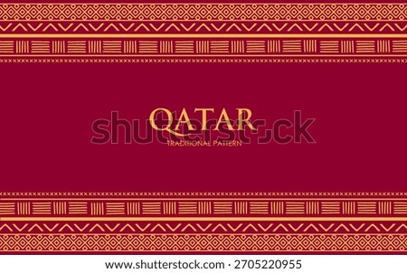 Qatar traditional pattern with golden seamless pattern on red maroon background. Best for Qatar national day poster, celebration, banner, promos, travel, summit background, and greeting card. 