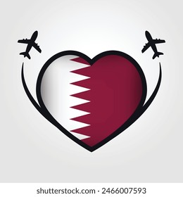 Qatar Travel Heart Flag With Airplane Icons