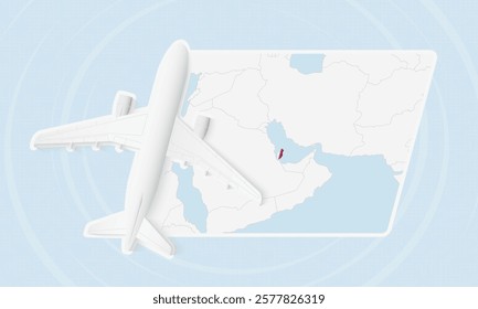 Qatar Travel Illustration with Plane and National Flag. Ideal for travel agencies, promotional materials, or geographic content related to Qatar.