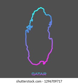 Qatar turquoise pink fluid gradient outline map, stroke. Line style. Vector illustration