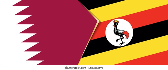 Qatar and Uganda flags, two vector flags symbol of relationship or confrontation.