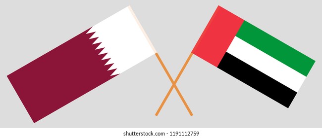 Qatar and United Arab Emirates. Qatari and UAE flags. Official colors. Correct proportion. Vector illustration