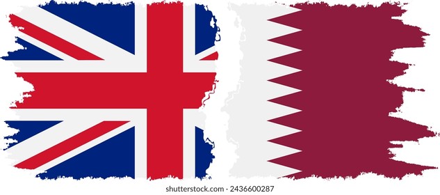 Qatar and United Kingdom grunge flags connection, vector