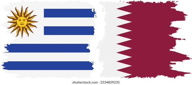 Conexión de banderas grunge de Qatar y Uruguay, Vector