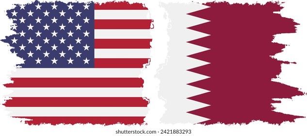 Qatar and USA grunge flags connection, vector