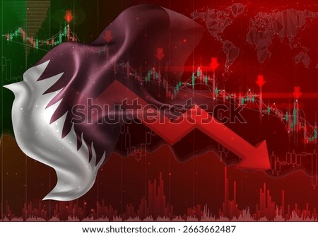Qatar, vector 3d flag financial exchange trend down