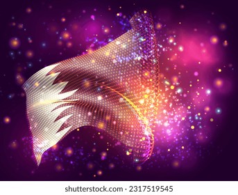 Katar, Vektor-3D-Flagge auf rosafarbenem violettem Hintergrund mit Beleuchtung und Aromen