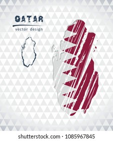 Qatar vector map with flag inside isolated on a white background. Sketch chalk hand drawn illustration
