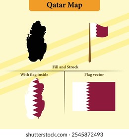 Qatar vector map with regions black silhouette flag overlay and standalone flag ideal for educational materials infographics and design projects showcasing Azerbaijan geography and identity