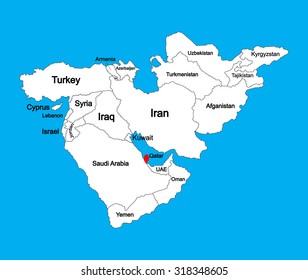 Qatar vector map silhouette illustration isolated on Middle east vector map.