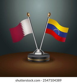 Qatar and Venezuela table flags relation  with gradient backgrund. Vector Illustration