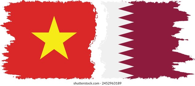 Qatar and Vietnam grunge flags connection, vector