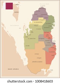 Qatar - vintage map and flag - High Detailed Vector Illustration