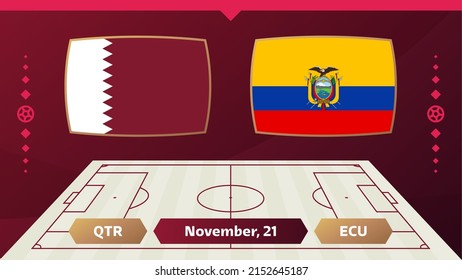 Qatar vs Ecuador, Football 2022, Group A. World Football Competition championship match versus teams intro sport background, championship competition final poster, vector illustration.