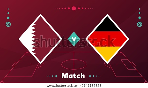 Qatar vs Germany match. Playoff Football\
2022 cup championship match versus teams on football field. Intro\
sport background, championship competition final poster, flat style\
vector illustration