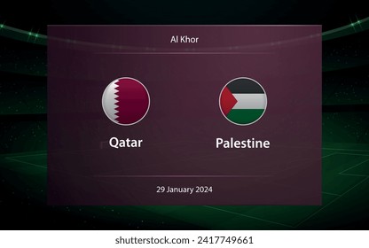 Qatar vs Palestina. estadio de knockout Asia 2023, plantilla de gráfico de difusión de marcador de fútbol