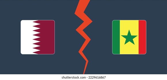 Qatar vs Senegal background. Concept of opposition, competition, and division
