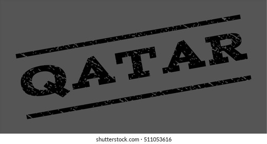Qatar watermark stamp. Text caption between parallel lines with grunge design style. Rubber seal stamp with dust texture. Vector black color ink imprint on a gray background.
