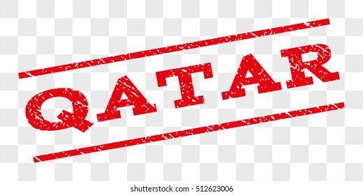 Qatar watermark stamp. Text caption between parallel lines with grunge design style. Rubber seal stamp with unclean texture. Vector red color ink imprint on a chess transparent background.