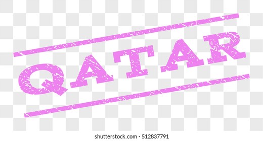 Qatar watermark stamp. Text tag between parallel lines with grunge design style. Rubber seal stamp with dust texture. Vector violet color ink imprint on a chess transparent background.