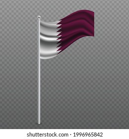 Qatar waving flag on metal pole. Vector illustration.