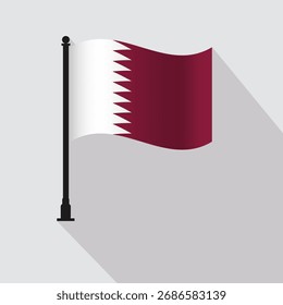 Qatar Waving Flag Pole Vector Illustration