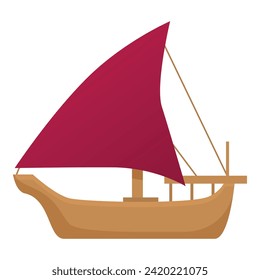 Qatar wooden ship icon cartoon vector. Festival city. Arabic tourism