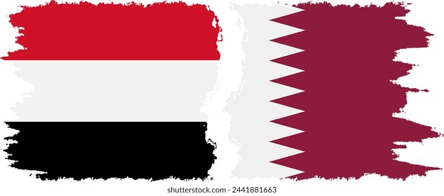 Qatar and Yemen grunge flags connection, vector