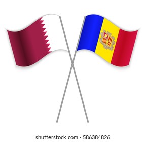 Qatari and Andorran crossed flags. Qatar combined with Andorra isolated on white. Language learning, international business or travel concept.