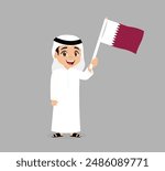 Qatari boy holding flag of Qatar