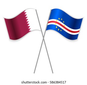 Qatari and Cabo Verdean crossed flags. Qatar combined with Cape Verde isolated on white. Language learning, international business or travel concept.