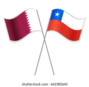 Qatari and Chilean crossed flags. Qatar combined with Chile isolated on white. Language learning, international business or travel concept.
